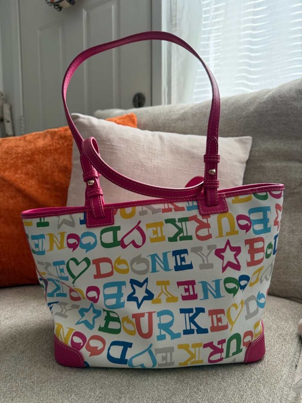 Y2K Vintage Dooney & Bourke Rainbow Letter Coated Canvas Shopper Tote - Picture 8 of 8